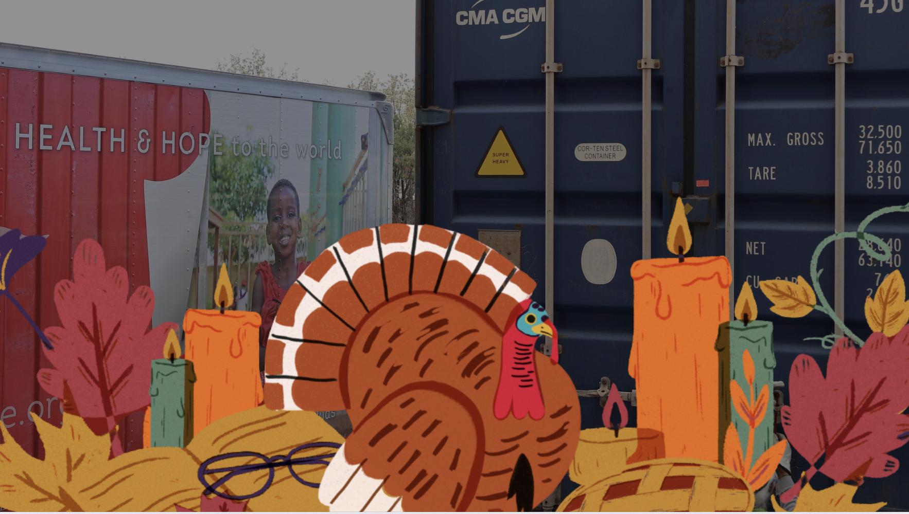 Project C.U.R.E. Container Being Packed With Thanksgiving Turkey and Spread Overlying